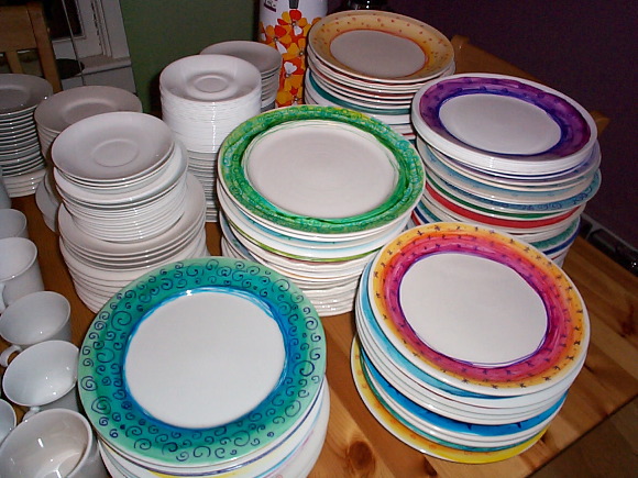 Plates on table